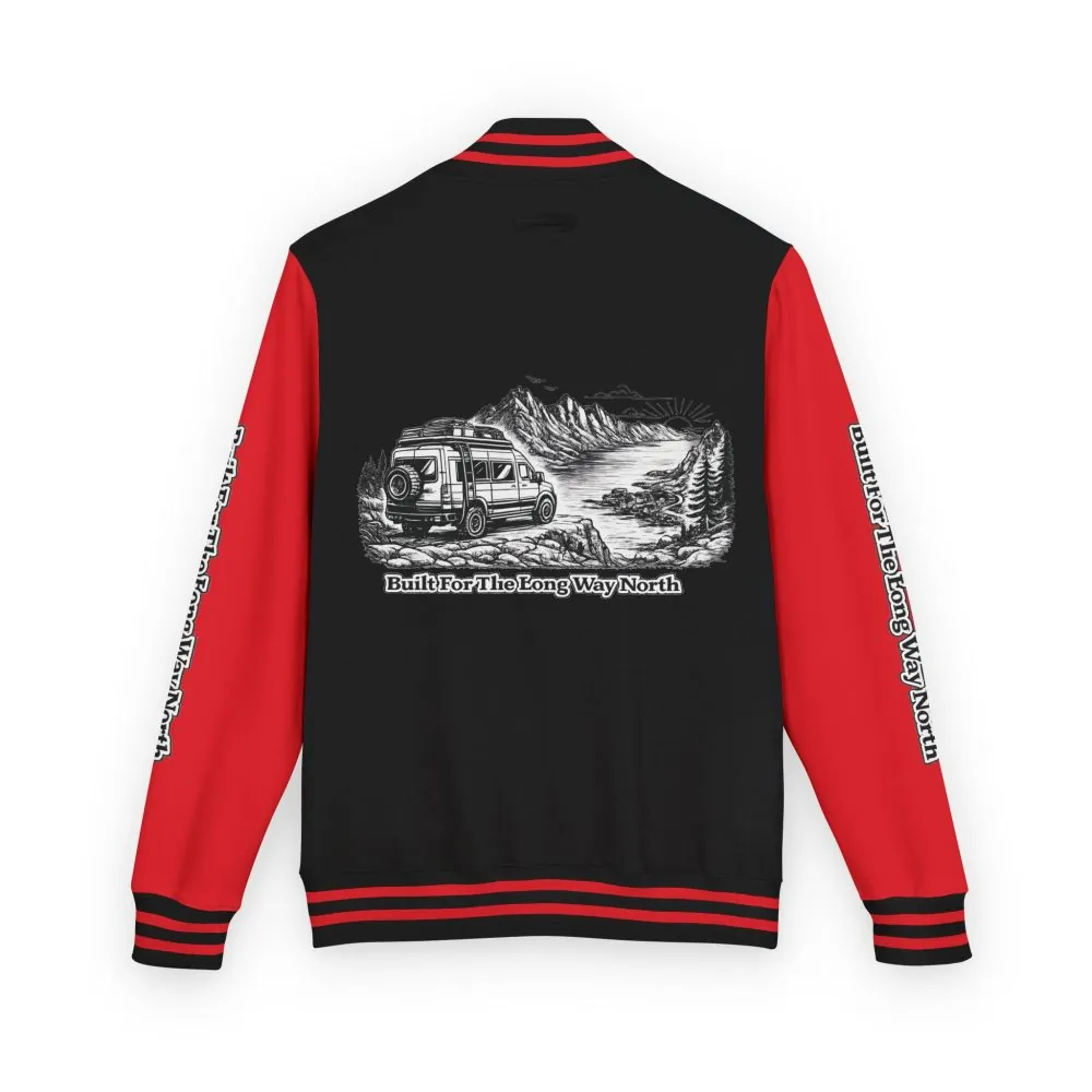 Unisex Heavyweight Letterman Jacket — "Built For The Long Way North" Travel Varsity Coat