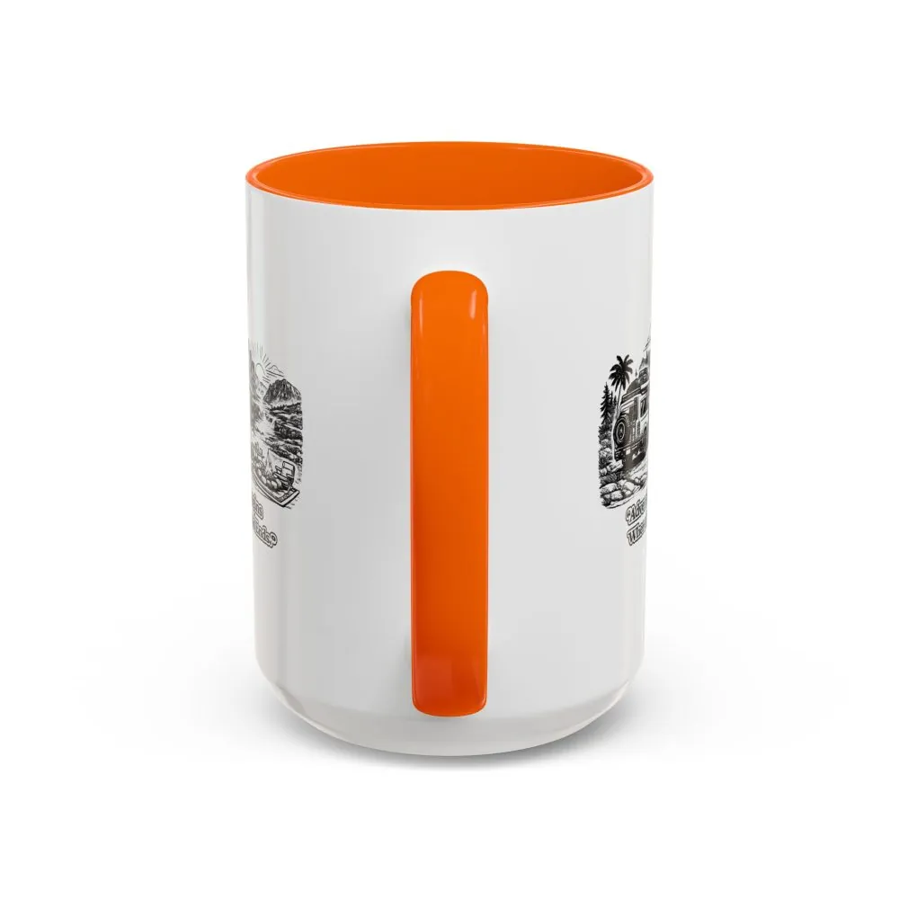 Accent Coffee Mug (11, 15oz) — "Adventure Begins Where The Road Ends" Design Minimal-Line