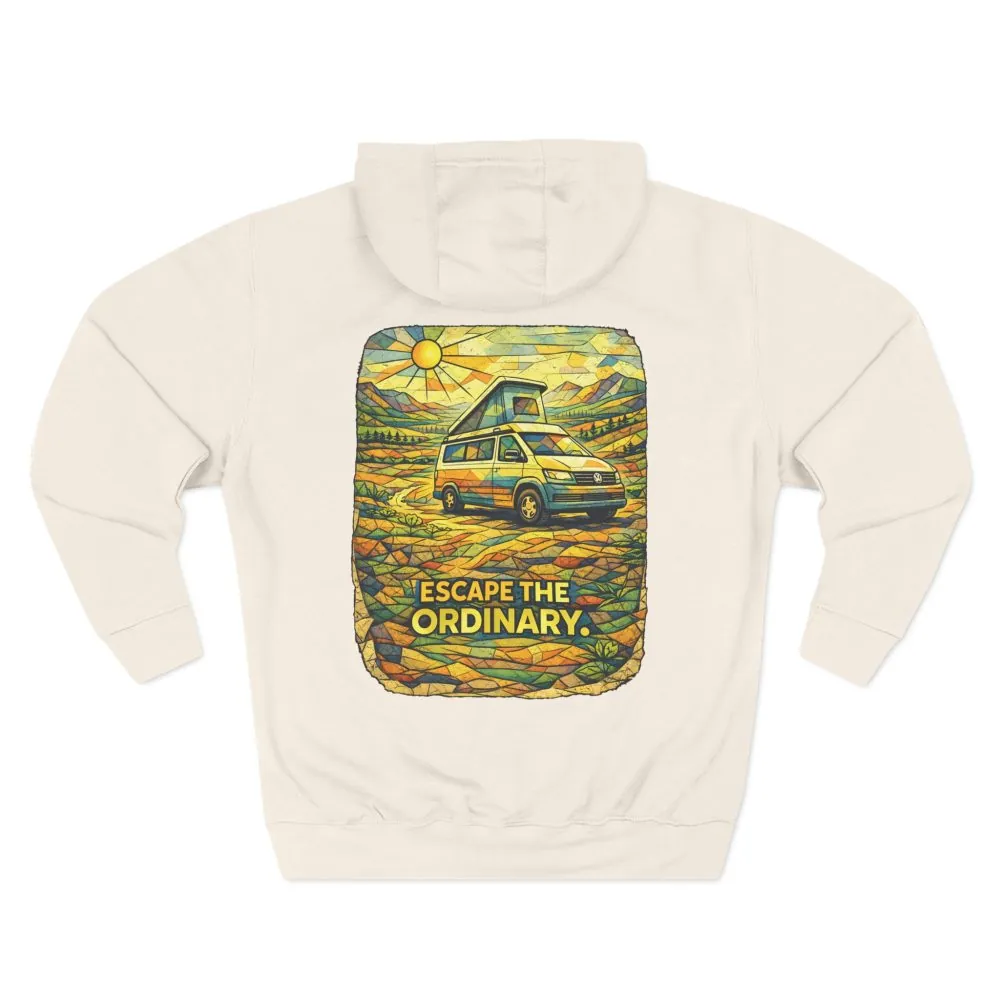 Three-Panel Fleece Hoodie - "Escape The Ordinary" Design Cubic-Line