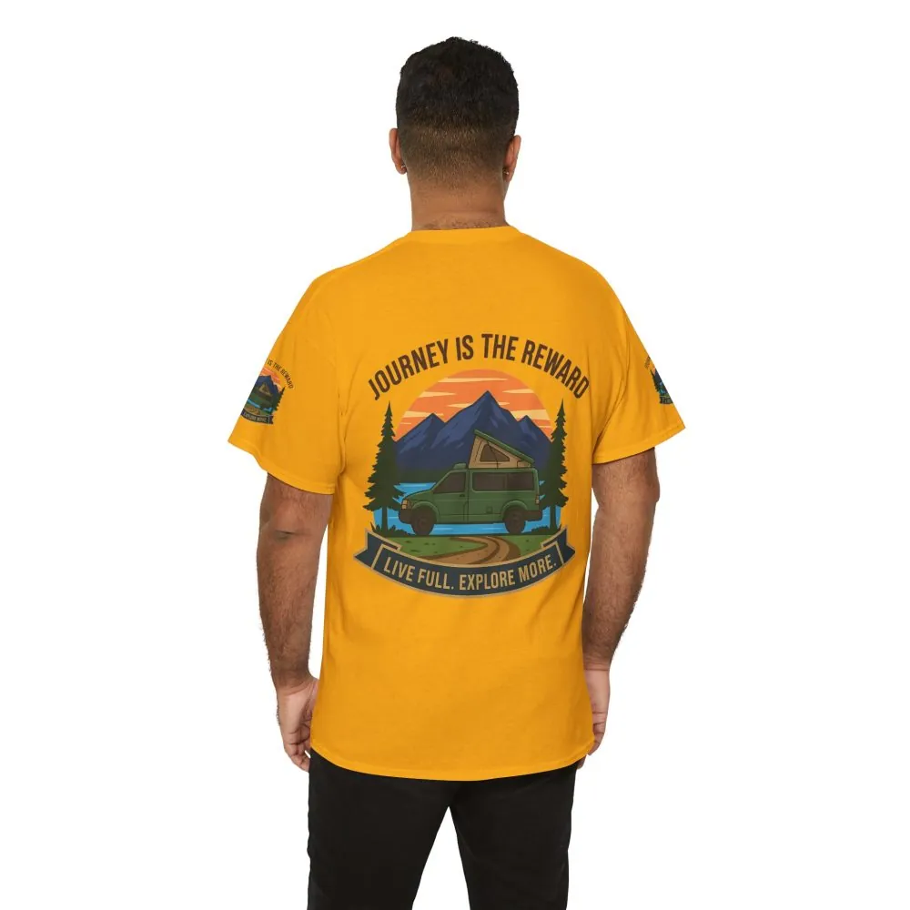 Unisex Heavy Cotton Tee  — "Journey Is The Reward Tee" Adventure Camper Van Graphic T-Shirt