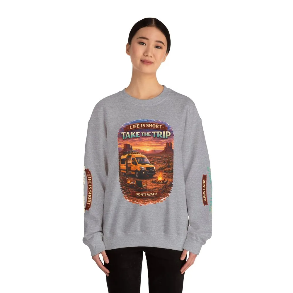 Unisex Heavy Blend™ Crewneck Sweatshirt — "Live Is Short Take The Trip" Design Scenic-Line