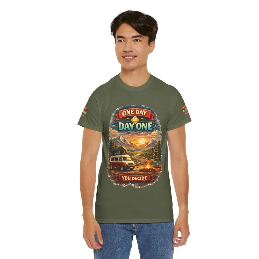 380673593043858933_2048.jpeg Unisex Heavy Cotton Tee — "One Day Or Day One" Design Scenic-Line