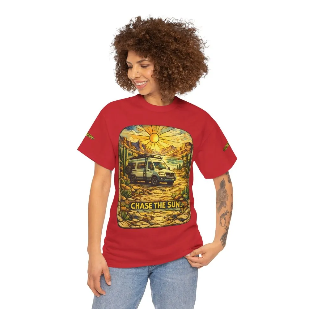 Unisex Heavy Cotton Tee — "Chase The Sun" Design Cubic-Line