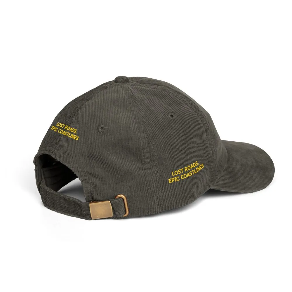 Vintage Corduroy Cap (Embroidery) — "Lost Roads,Epic Coastlines" Embroidered Hat