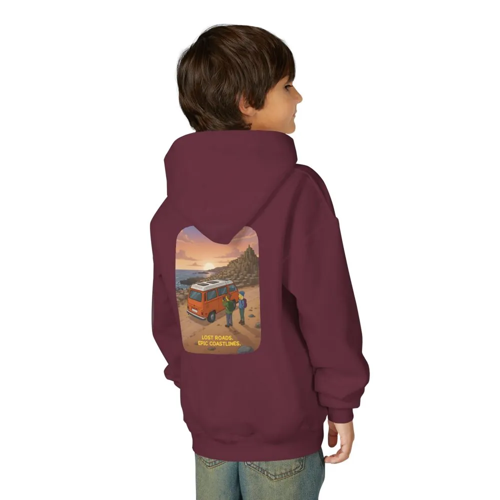 Youth Hoodie(Gildan) – "Lost Roads Epic Coastlines" (Design Sitcom-Line)
