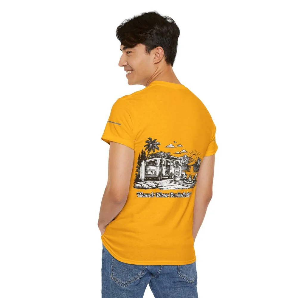Unisex Heavy Cotton Tee — "Home Is Where You Park It" Design Minimal-Line
