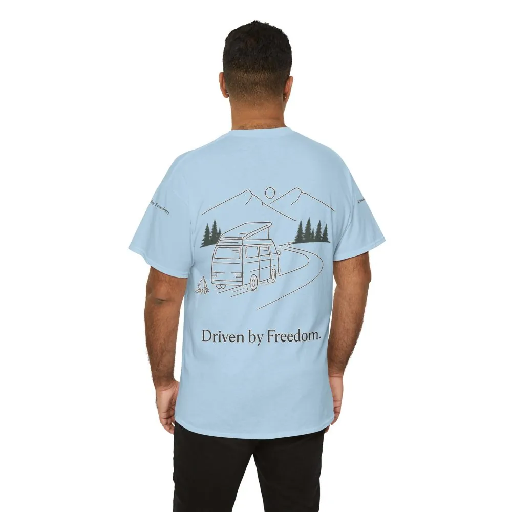 Unisex Heavy Cotton Tee — "Driven By Freedom" Design Minimal-Line