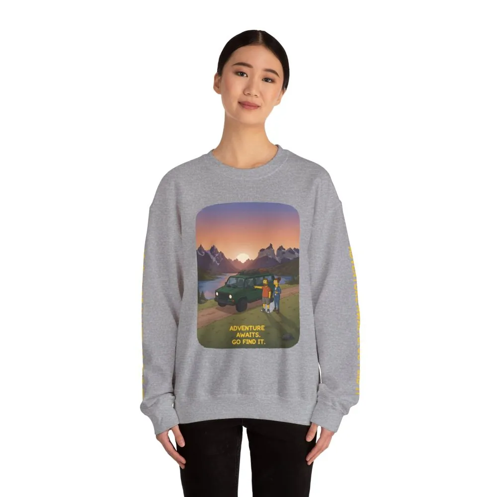 Unisex Heavy Blend™ Crewneck Sweatshirt — "Adventure Awaits-Go Find It" Design Sitcom-Line