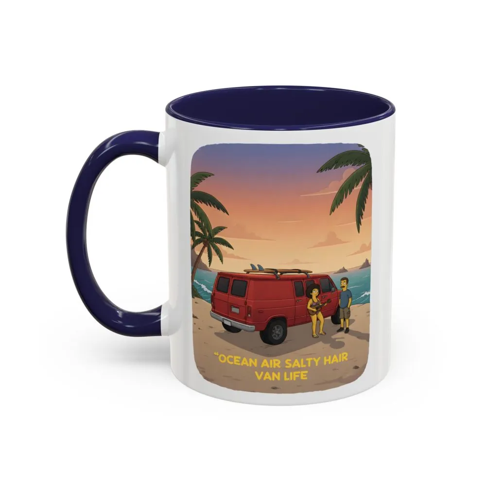 Accent Coffee Mug (11, 15oz) — "Ocean Air Salty Hair Van Life" Design Sitcom-Line
