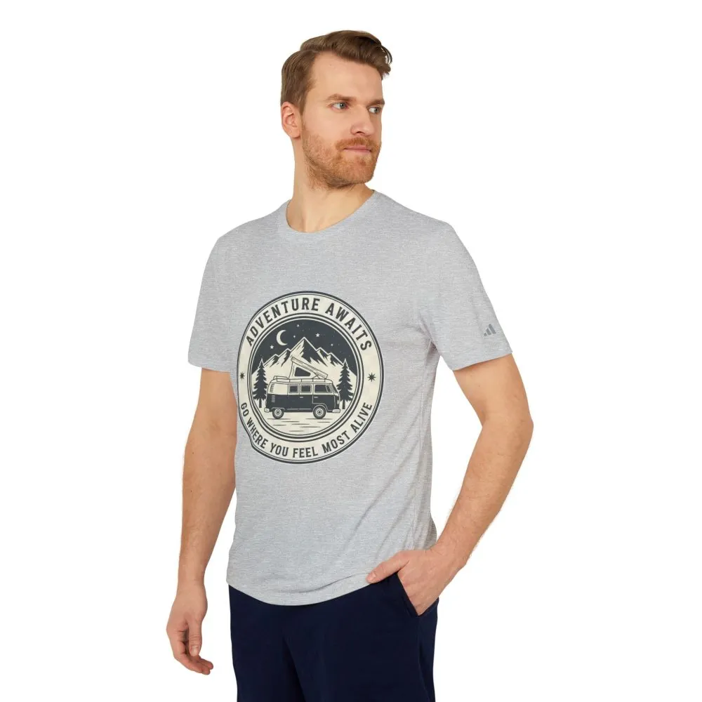 T-Shirt(Adidas) - 'Adventure Awaits-Go Where You Feel Most Alive' (Only Front printed)