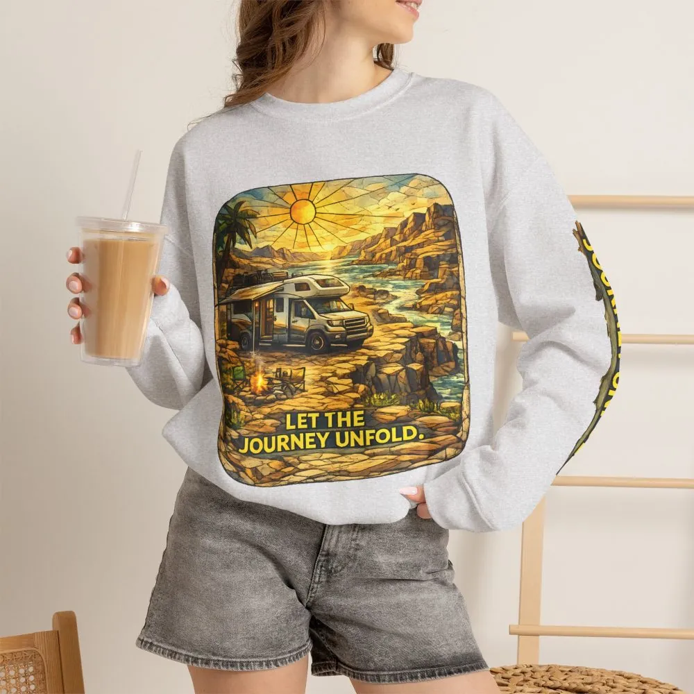 3834111726185761109_2048.jpeg Unisex Heavy Blend™ Crewneck Sweatshirt — "Let The Journey Unfold" Design Cubic-Line