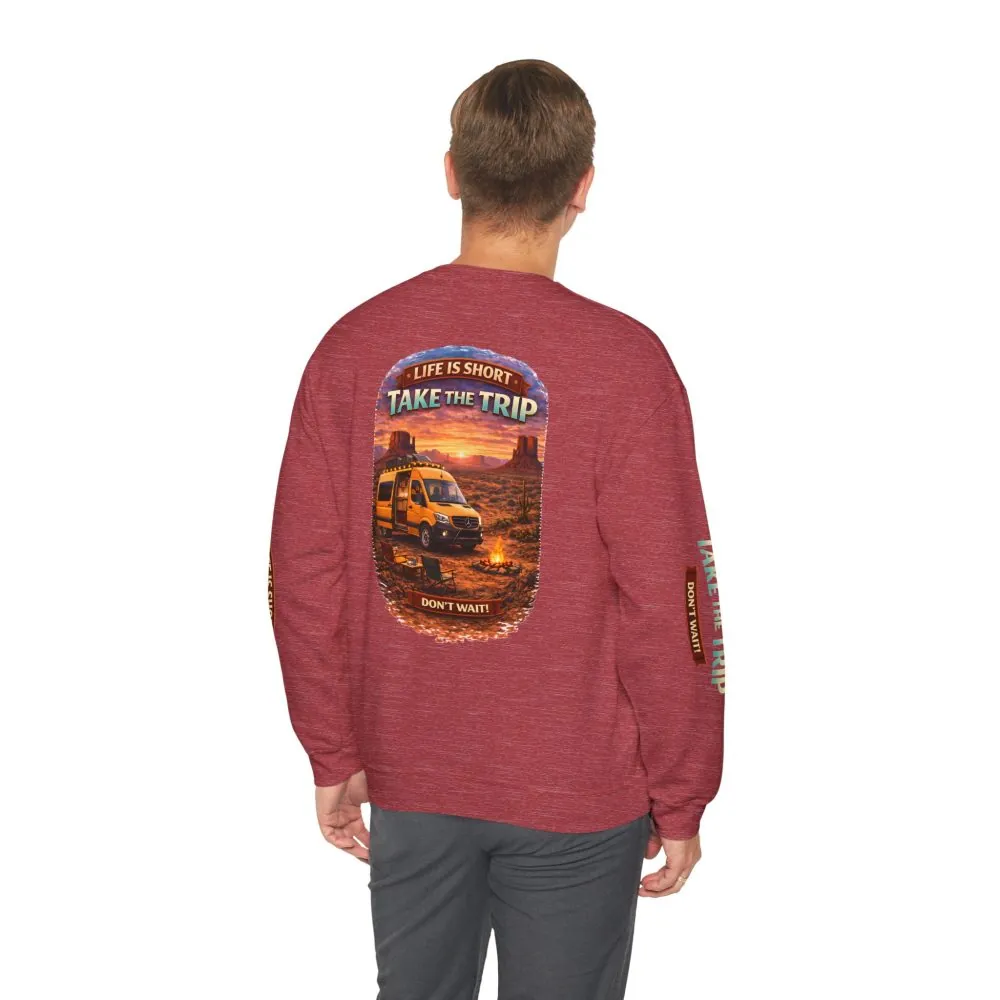 Unisex Heavy Blend™ Crewneck Sweatshirt — "Live Is Short Take The Trip" Design Scenic-Line