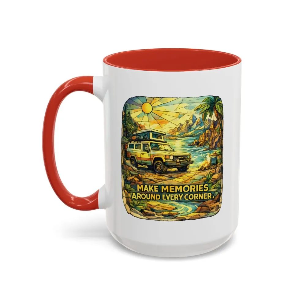Accent Coffee Mug (11, 15oz) — "Make Memories Around Every Corner" Design Cubic-Line
