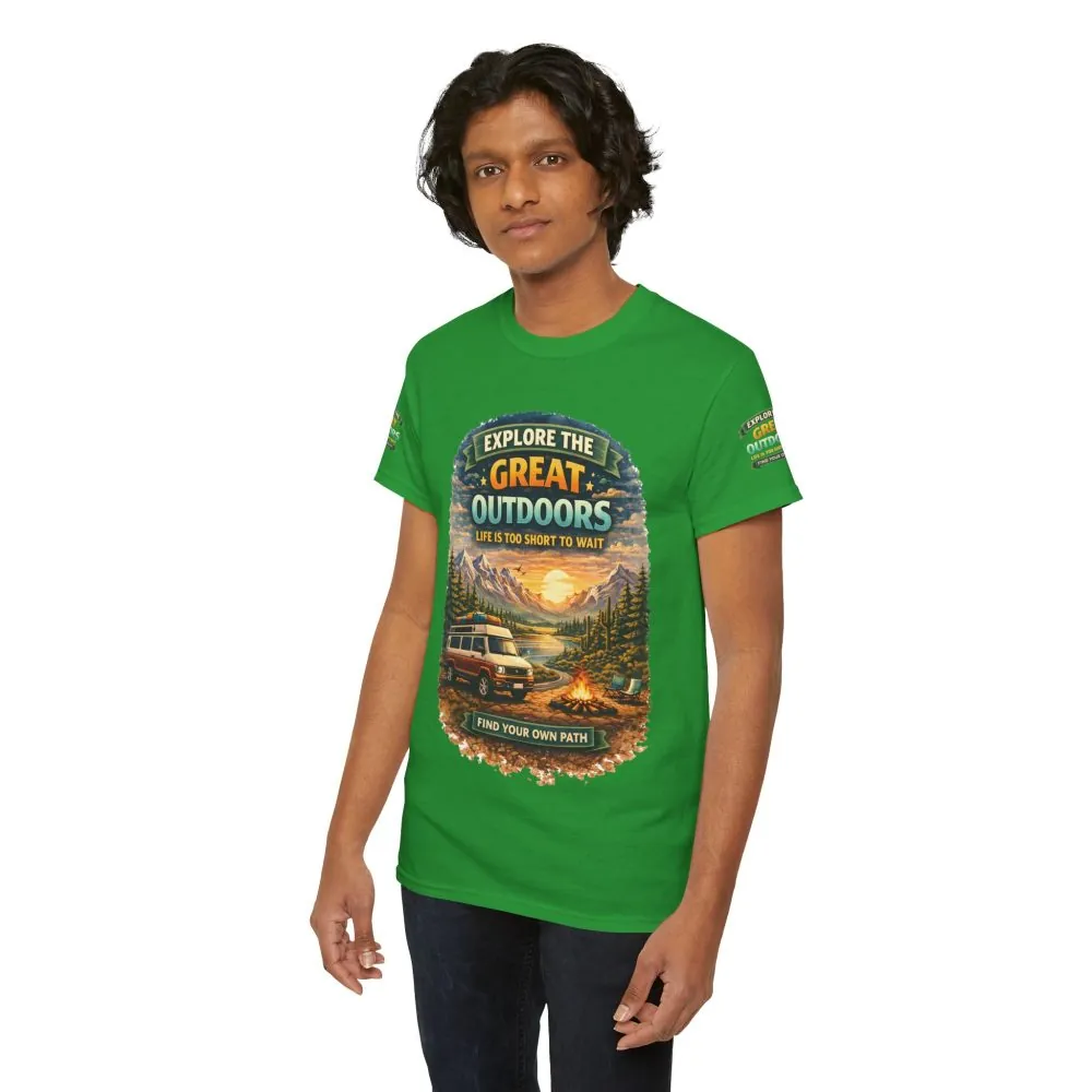 Unisex Heavy Cotton Tee — "Explore The Great Outdoors" Design Scenic-Line
