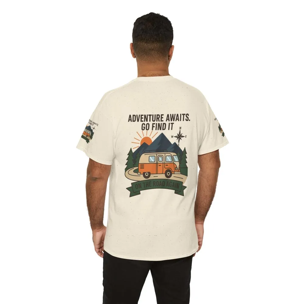 Unisex Heavy Cotton Tee — 'Adventure Awaits. Go Find It' Camper Van T‑Shirt