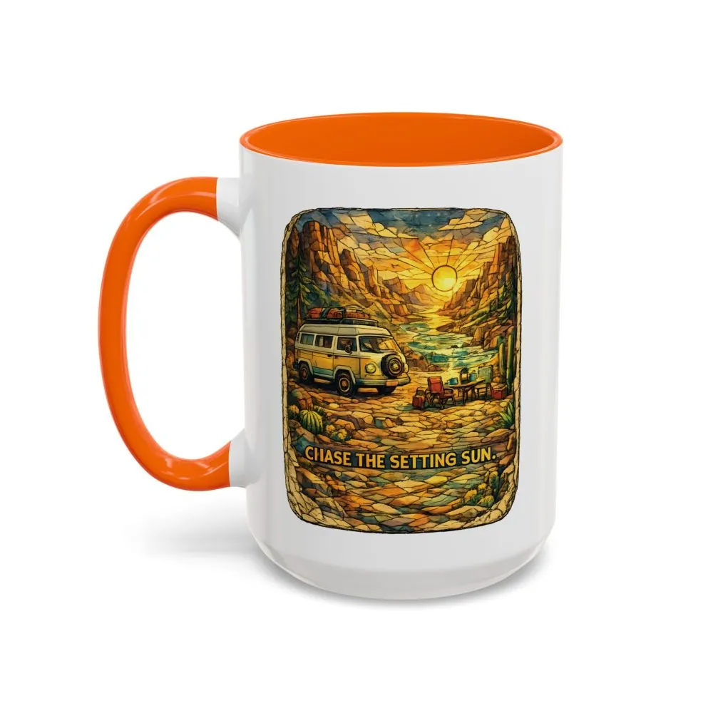 Accent Coffee Mug (11, 15oz) — "Chase The Settings Sun" Design Cubic-Line