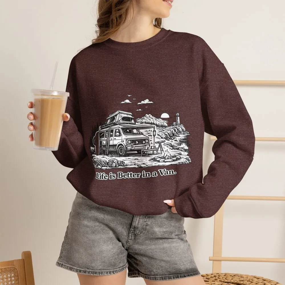 Unisex Heavy Blend™ Crewneck Sweatshirt — "Life Is Better In A Van" Design Minimal-Line