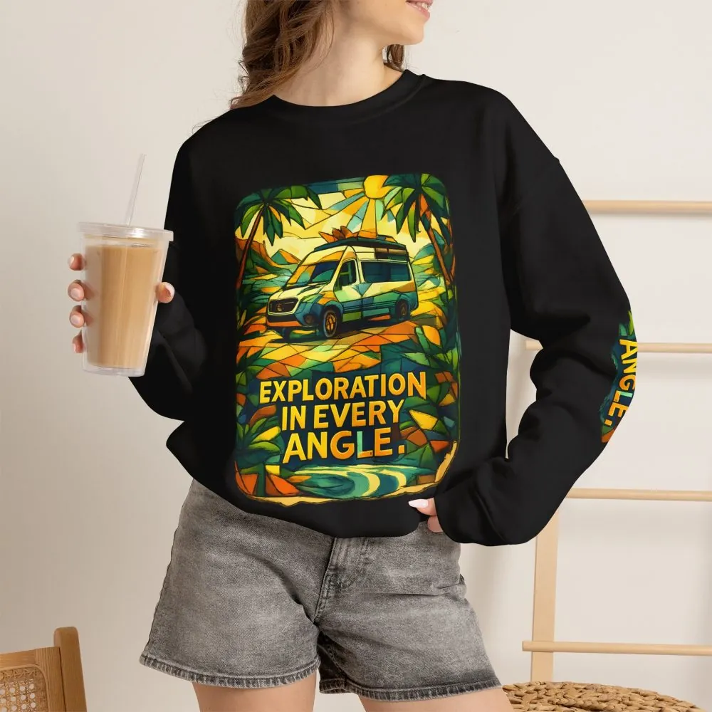 Unisex Heavy Blend™ Crewneck Sweatshirt — "Exploration In Every Angle" Design Cubic-Line