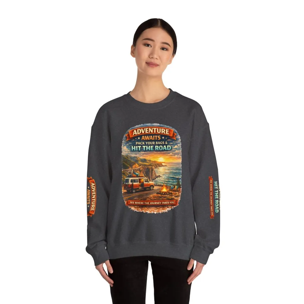 3858954671494196593_2048.jpeg Unisex Heavy Blend™ Crewneck Sweatshirt — "Adventure Awaits-Pack Your Bags" Design Scenic-Line