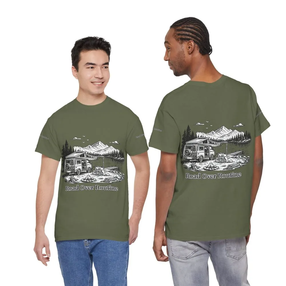 3873672784262513173_2048.jpeg Unisex Heavy Cotton Tee — "Road Over Routine" Design Minimal-Line