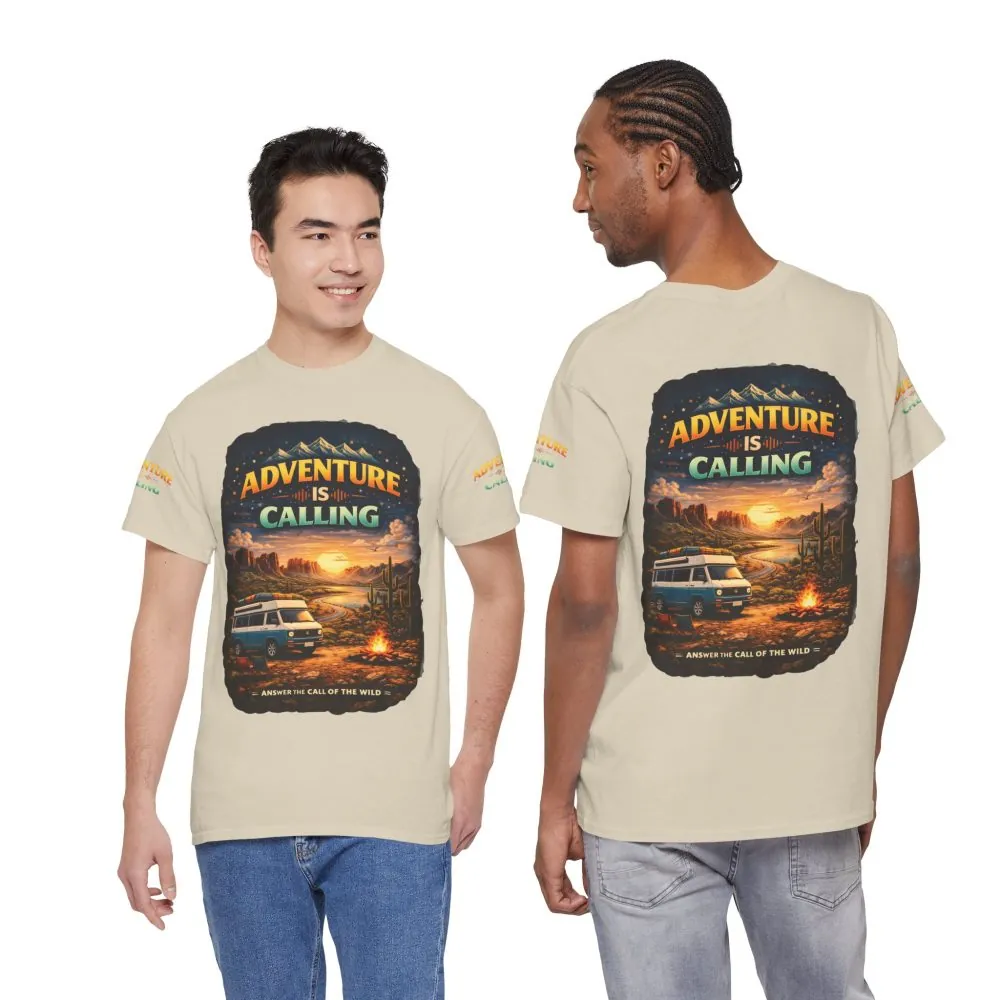 Unisex Heavy Cotton Tee — "Adventure Is Calling" Design Scenic-Line