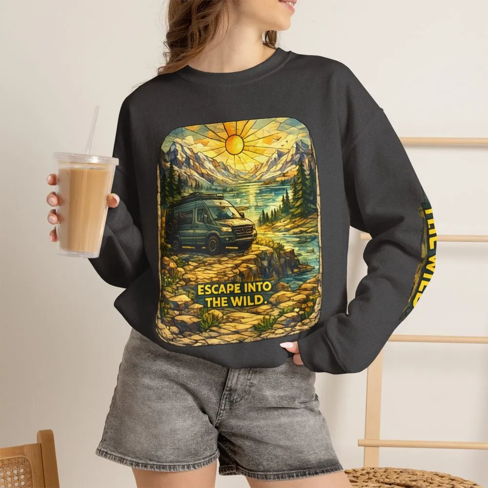 Unisex Heavy Blend™ Crewneck Sweatshirt — "Escape Into The Wild" Design Cubic-Line
