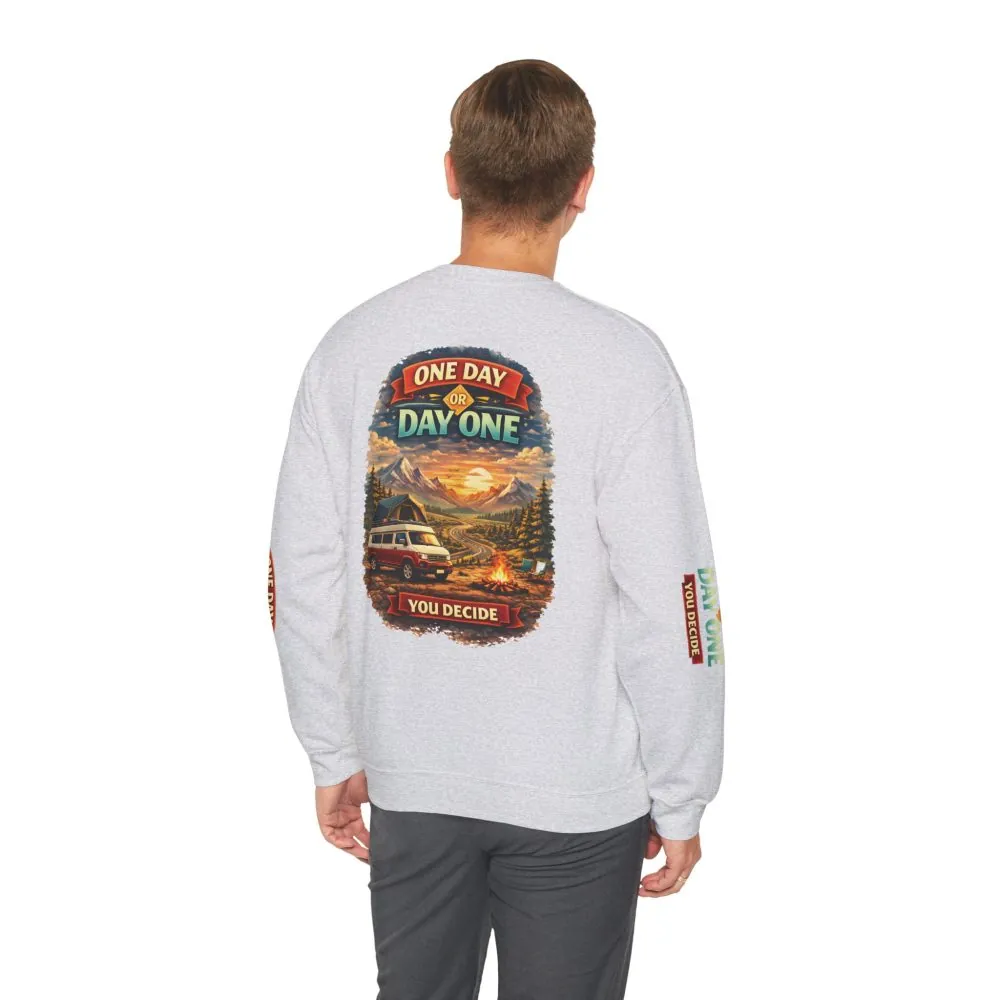 Unisex Heavy Blend™ Crewneck Sweatshirt — "One Day Or Day One" Design Scenic-Line