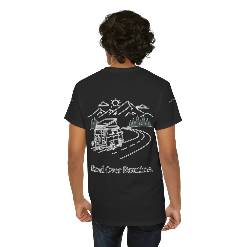 3885708074727585189_2048.jpeg Unisex Heavy Cotton Tee — "Road Over Routine" Design Minimal-Line