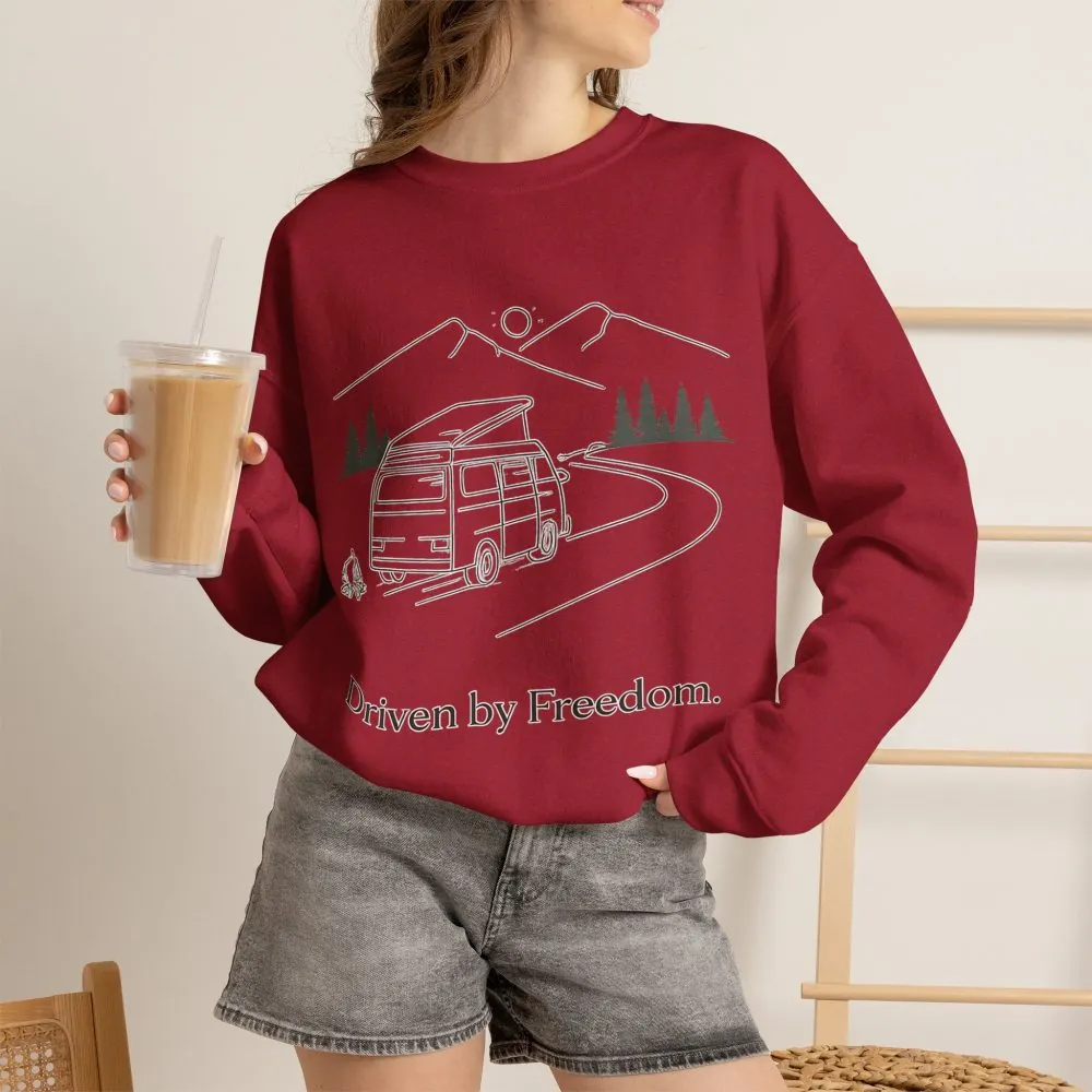 Unisex Heavy Blend™ Crewneck Sweatshirt — "Driven By Freedom" Design Minimal-Line