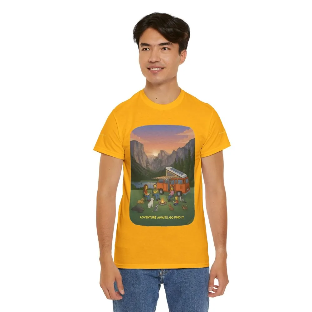 Unisex Heavy Cotton Tee — "Adventure Awaits-Go Find It" Design Sitcom-Line