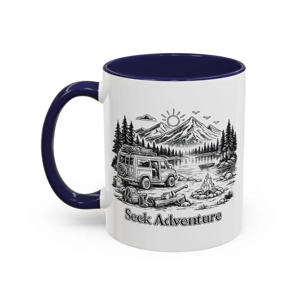 Accent Coffee Mug (11, 15oz) — "Seek Adventure" Design Minimal-Line