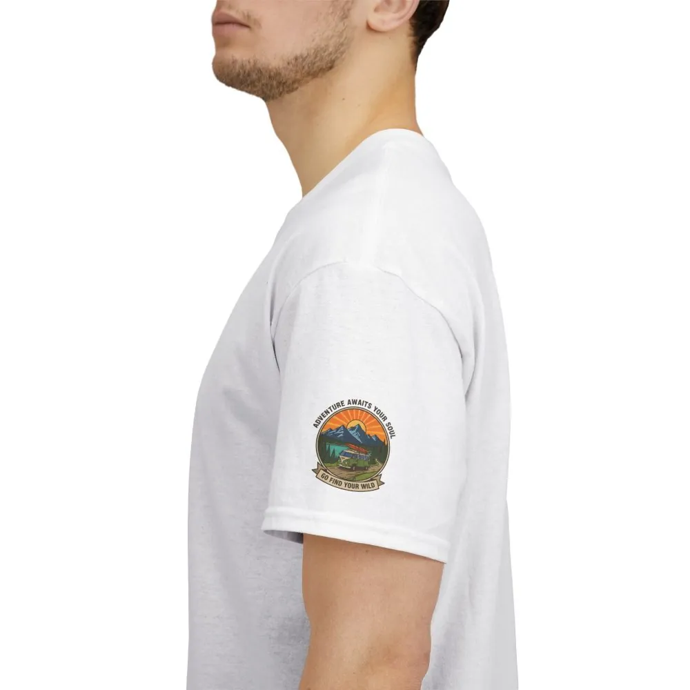 Unisex Heavy Cotton Tee — “Adventure Awaits Your Soul: Go Find Your Wild” Van & Mountain Graphic