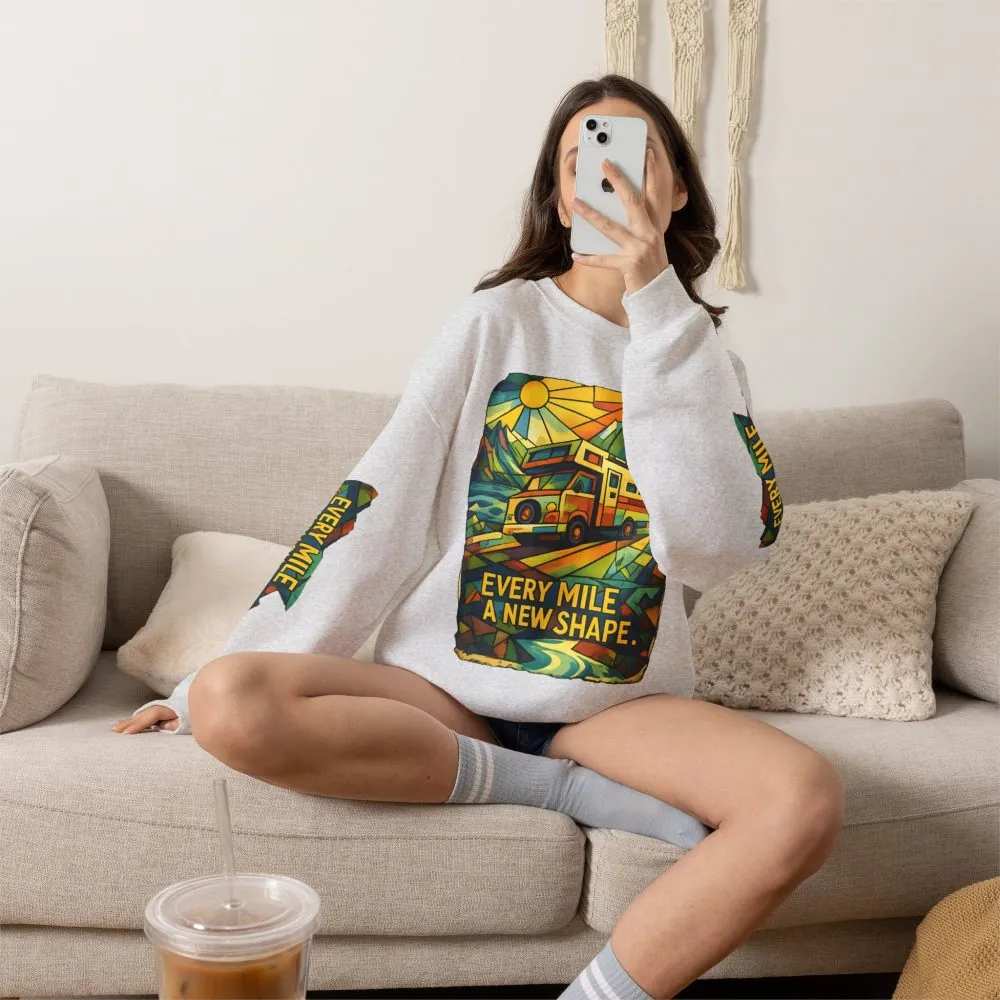391553860887201895_2048.jpeg Unisex Heavy Blend™ Crewneck Sweatshirt — "Every Mile A New Shape" Design Cubic-Line