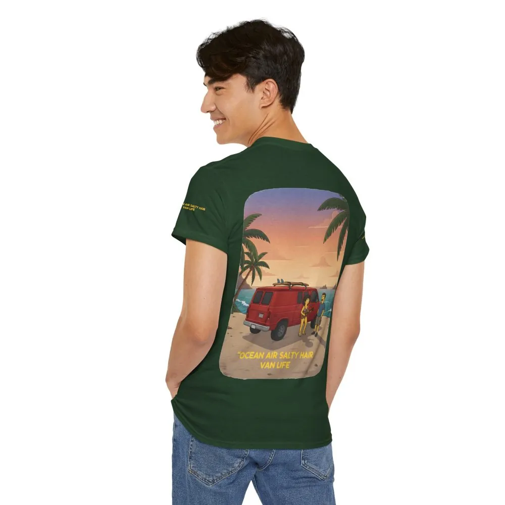 Unisex Heavy Cotton Tee — "Ocean Air Salty Hair Van Life" Design Sitcom-Line