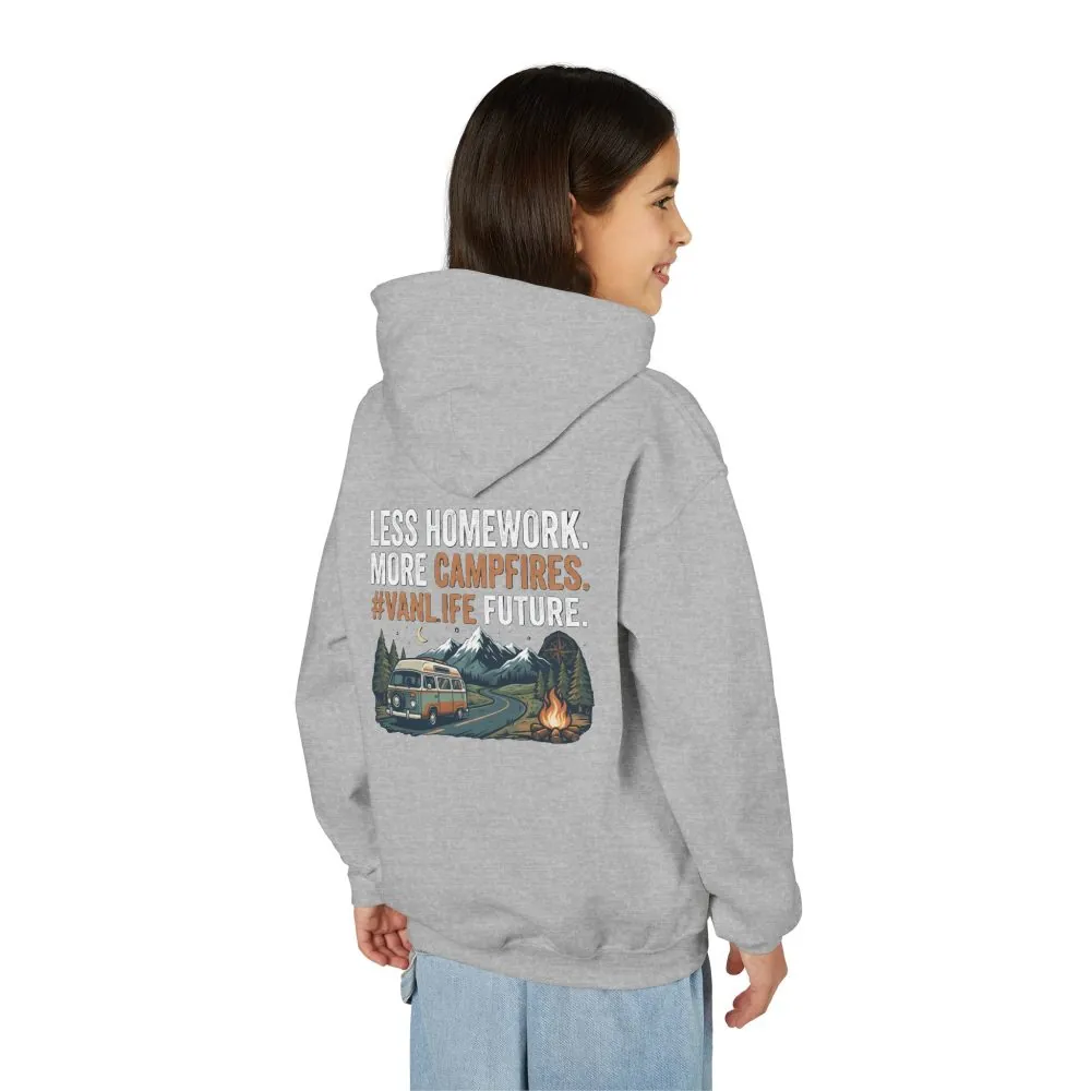 Youth Hoodie(Gildan) – Less Worry, More Campfires #VanLife Adventure Pullover