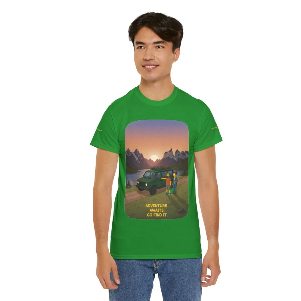 Unisex Heavy Cotton Tee — "Adventure Awaits-Go Find It" Design Sitcom-Line