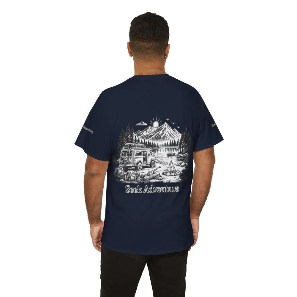 Unisex Heavy Cotton Tee — "Seek Adventure" Design Minimal-Line