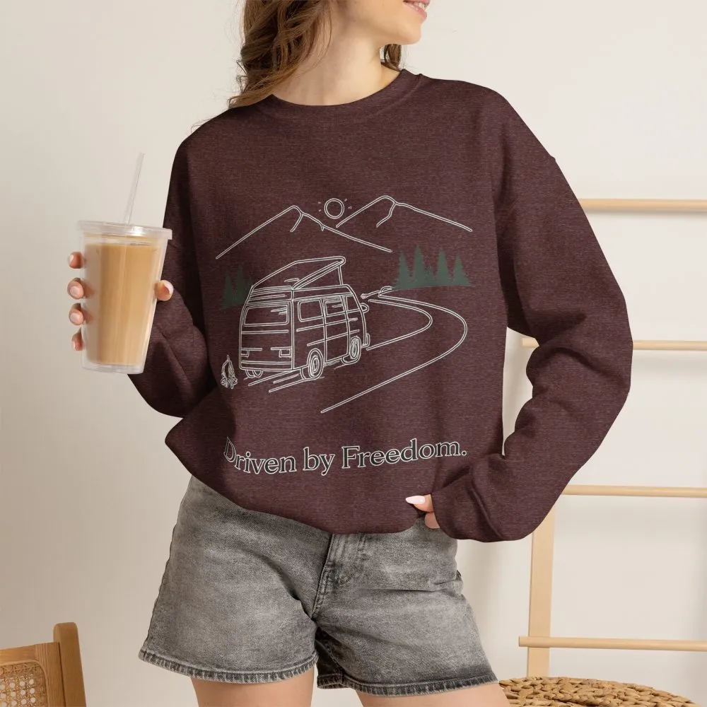 Unisex Heavy Blend™ Crewneck Sweatshirt — "Driven By Freedom" Design Minimal-Line