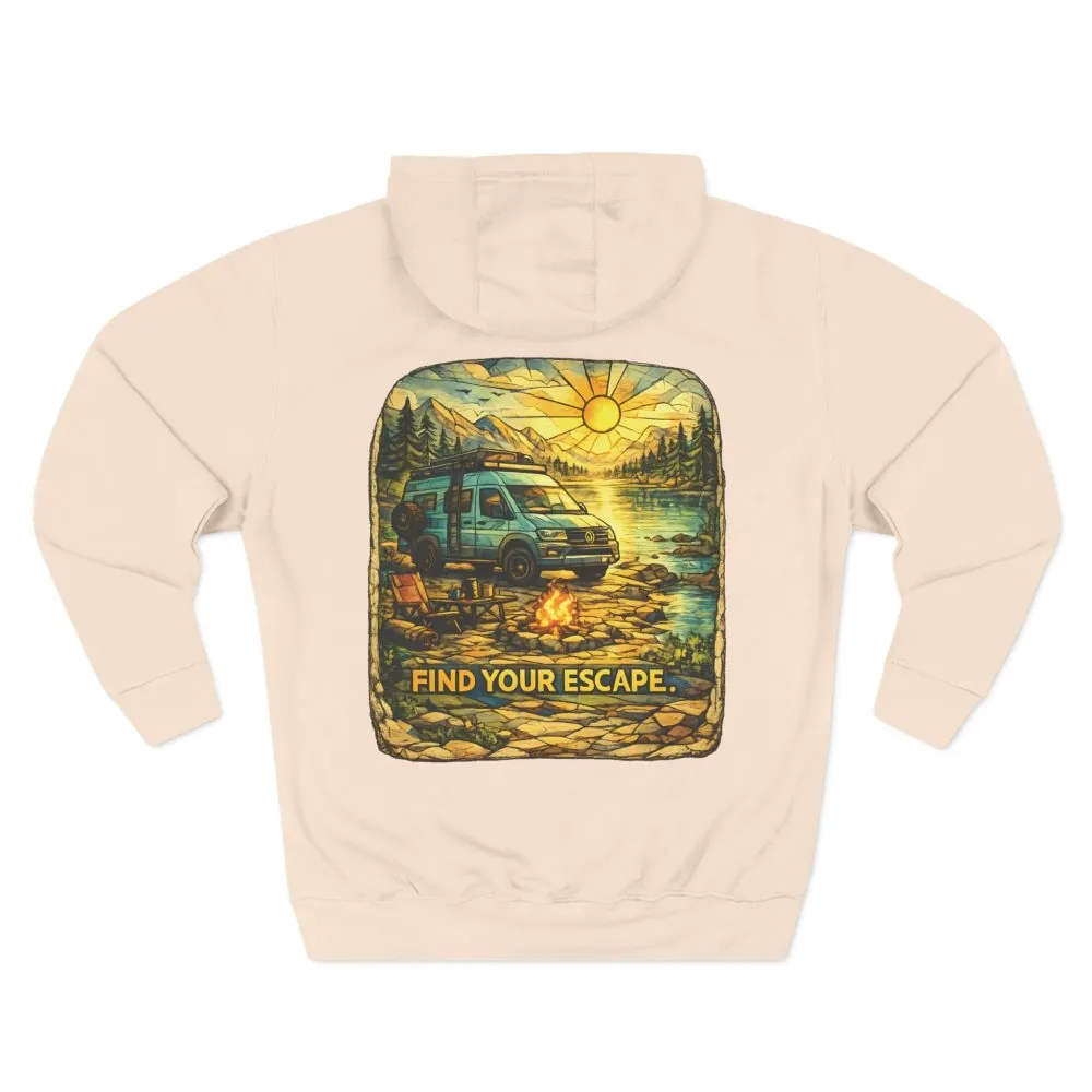 Three-Panel Fleece Hoodie - "Find Your Escape" Design Cubic-Line