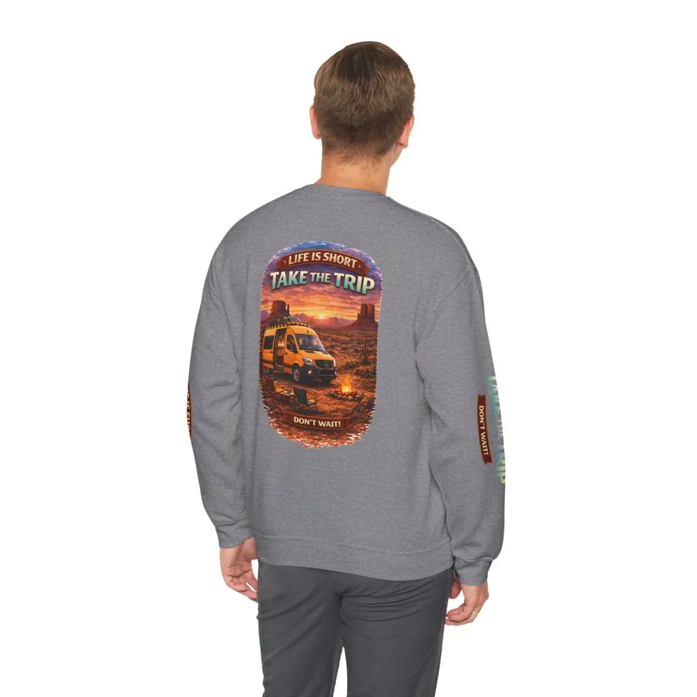 Unisex Heavy Blend™ Crewneck Sweatshirt — "Live Is Short Take The Trip" Design Scenic-Line