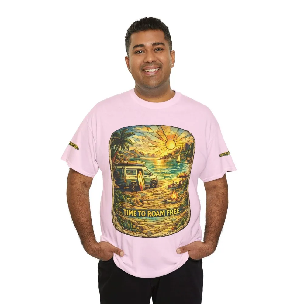 3959597082563024490_2048.jpeg Unisex Heavy Cotton Tee — "Time To Roam Free" Design Cubic-Line