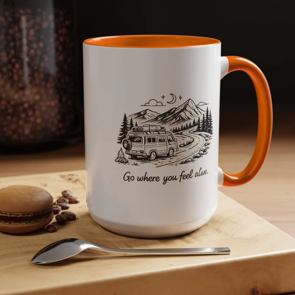 Accent Coffee Mug (11, 15oz) — "Go Where You Feel Alive" Design Minimal-Line