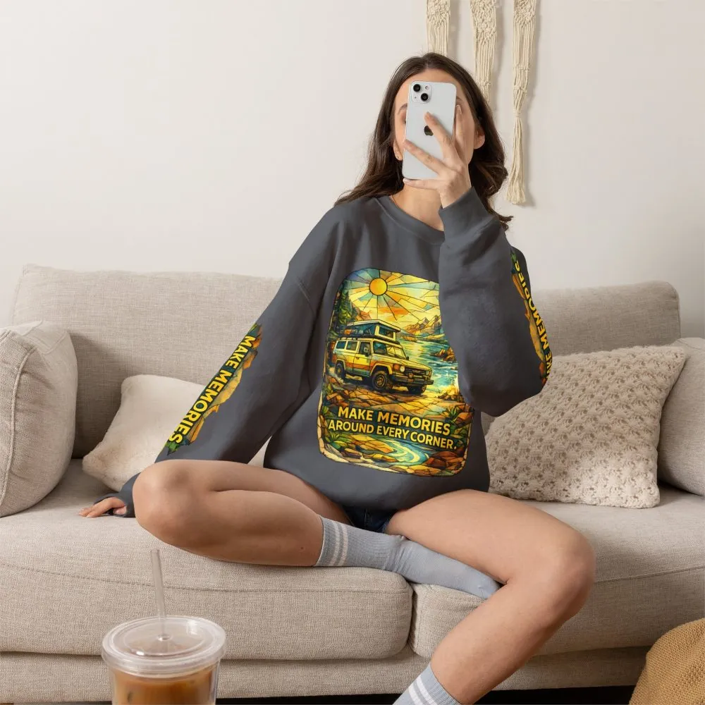 3986004781890276411_2048.jpeg Unisex Heavy Blend™ Crewneck Sweatshirt — "Make Memories Around Every Corner" Design Cubic-Line