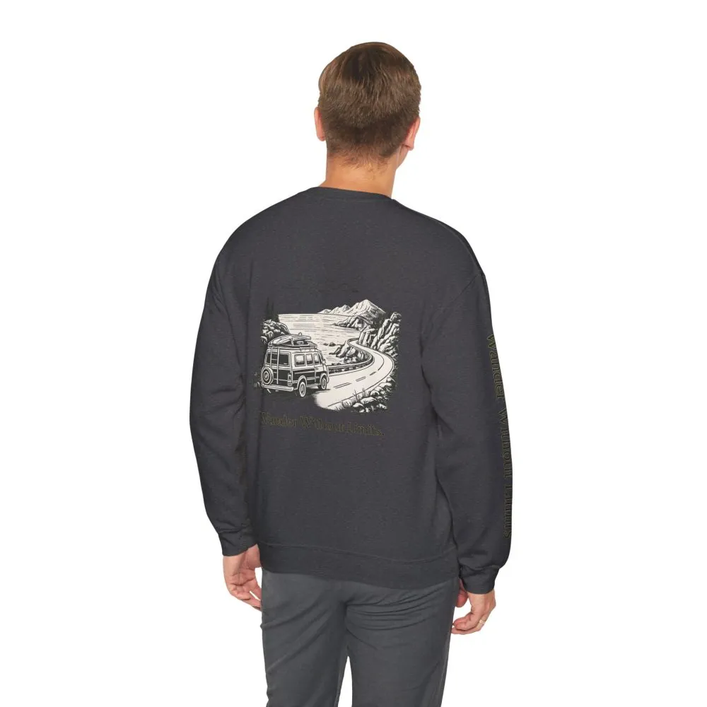 Unisex Heavy Blend™ Crewneck Sweatshirt — "Wander Without Limits" Design Minimal-Line