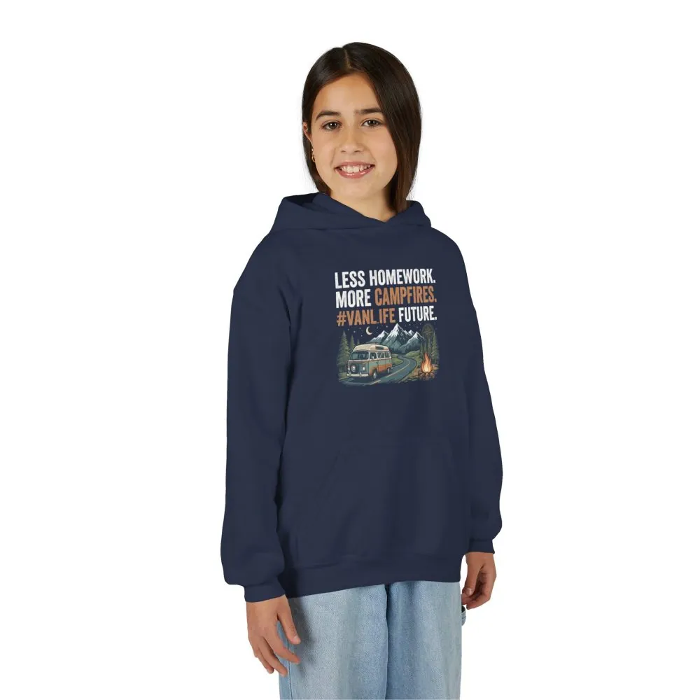 Youth Hoodie(Gildan) – Less Worry, More Campfires #VanLife Adventure Pullover