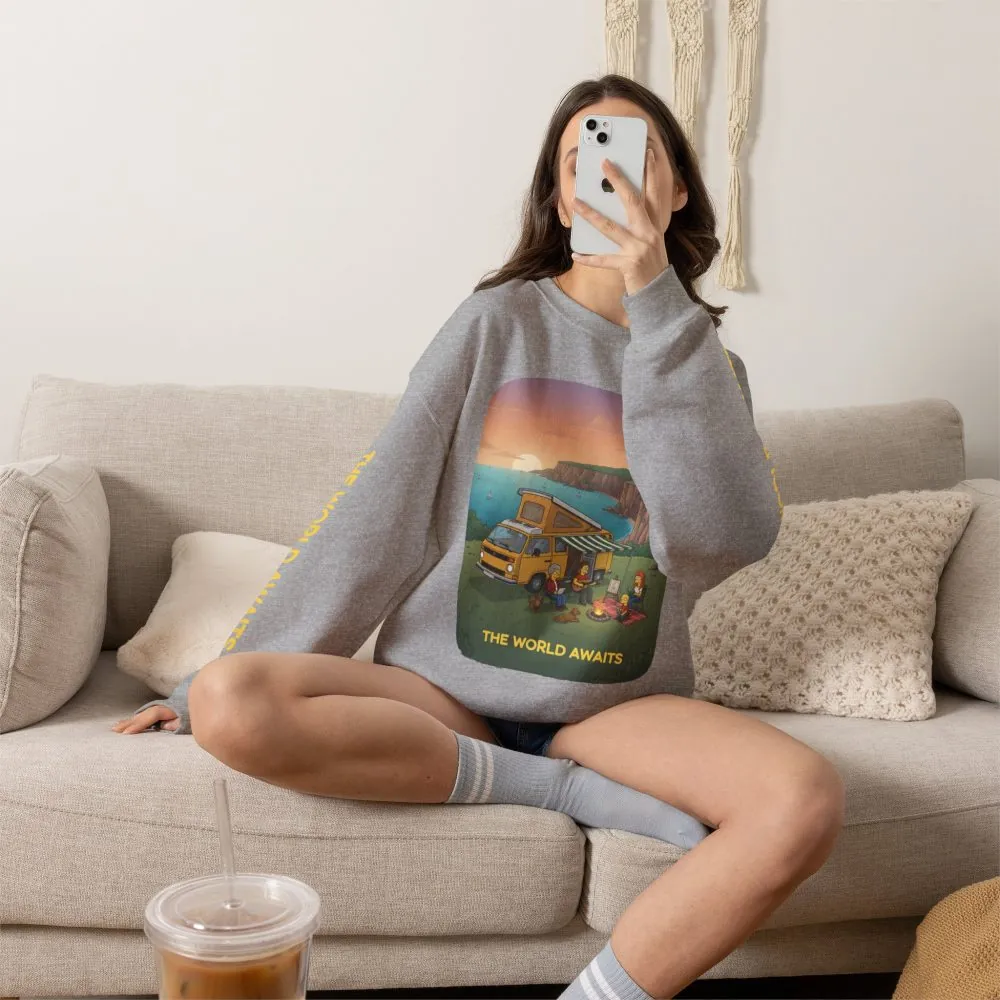 3997404024588215124_2048.jpeg Unisex Heavy Blend™ Crewneck Sweatshirt — "The World Awaits" Design Sitcom-Line
