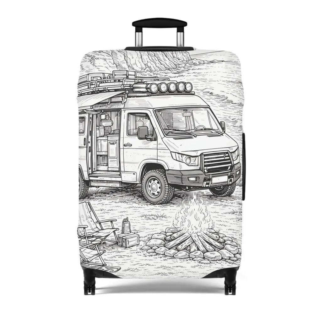 Luggage Cover — Adventure Camper Sketch Travel Suitcase