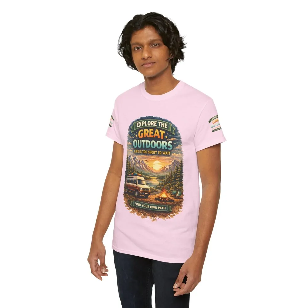 Unisex Heavy Cotton Tee — "Explore The Great Outdoors" Design Scenic-Line
