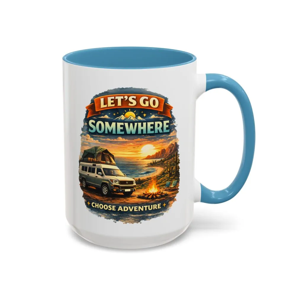 Accent Coffee Mug (11, 15oz) — "Lets Go Somewhere" Design Scenic-Line
