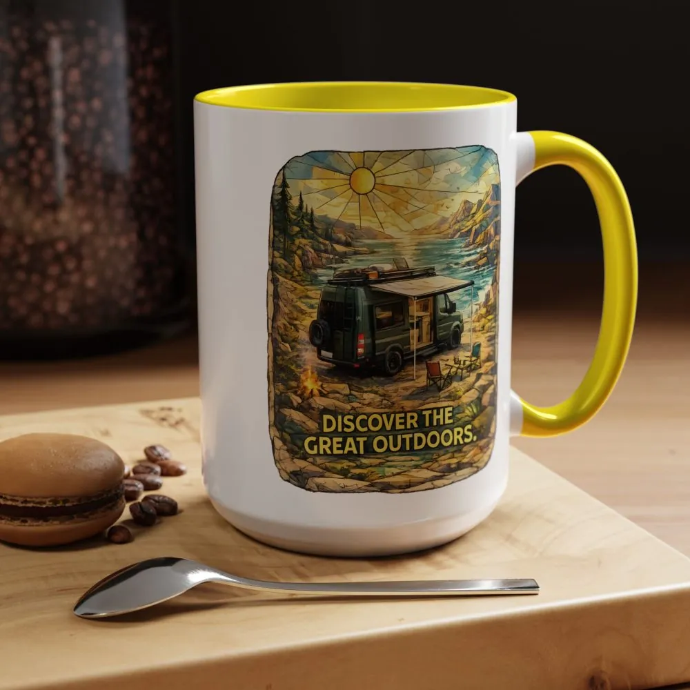 Accent Coffee Mug (11, 15oz) — "Discover The Great Outdoors" Design Cubic-Line